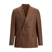 Bruine Hopsack Blazer Regular Fit Oscar Jacobson , Brown , Heren