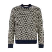 Navy Blue Crew Neck Sweater Valentino Garavani , Blue , Heren