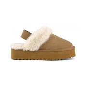 Suède Platform Slipper met Enkelband Colors of California , Beige , Da...