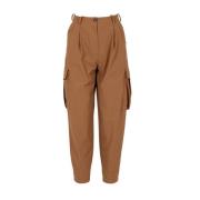 Hoge taille katoenen broek met zakken RRD , Brown , Dames