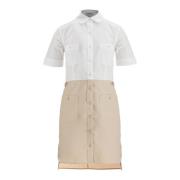 Khaki Typemachine Doek Jurk met Gestreept Logo Thom Browne , Multicolo...