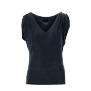 Blauw+Zwart Mouwloos V-hals Technische Top RRD , Black , Dames