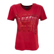 Rode T-shirt met Glitter Logo en Korte Mouwen Emporio Armani , Red , D...