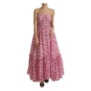 Elegante Roze Polka Dot Zijden Jurk Dolce & Gabbana , Pink , Dames