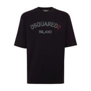 Zwart Logo Print Crew Neck T-shirt Dsquared2 , Black , Heren