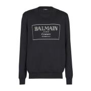 Zwarte Gebreide Trui met Gelaagde Ronde Hals Balmain , Black , Heren