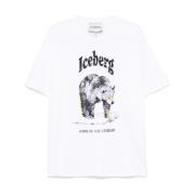 Wit Logo Print Crew Neck T-shirt Iceberg , White , Heren