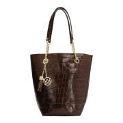 Leren shopper tas met krokodilmotief Kazar , Brown , Dames