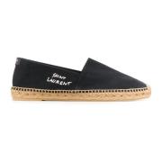 Zwarte Canvas Logo Espadrilles Saint Laurent , Black , Heren