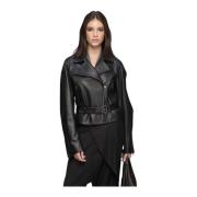 Carla - Zwarte leren jas Vespucci by VSP , Black , Dames