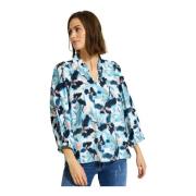 Blauwe Bloemenblouse met V-Hals IN Front , Multicolor , Dames