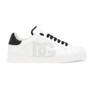 Witte Leren Platte Schoenen met Logodetail Dolce & Gabbana , White , H...