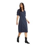 Navy Jurk met Pofmouwen IN Front , Blue , Dames