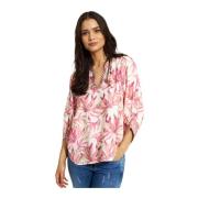 Blush Rose 3/4 Mouw V-Hals Blouse IN Front , Pink , Dames