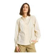 Vrouwelijke Blouse met Plooien en Ruches IN Front , Beige , Dames