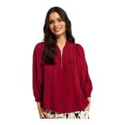 Bordeaux Andrea Blouse met Rits IN Front , Red , Dames