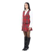 Korte rode tartan jurk modern design ViCOLO , Multicolor , Dames