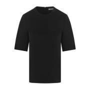 Zwart wollen jersey T-shirt met reliëf logo Max Mara , Black , Dames