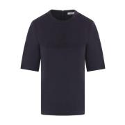 Blauwe Wollen Jersey T-shirt met Reliëf Logo Max Mara , Blue , Dames