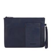 Grote Leren Clutch met Afneembaar Handvat Piquadro , Blue , Unisex