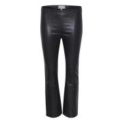 Zwarte leren cropped kick-flare broek InWear , Black , Dames