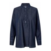 Denim Blouse met Kraag en Knopen Masai , Blue , Dames