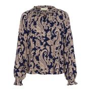 Blauwe Paisley Feminine Blouse met Pofmouwen Cream , Blue , Dames