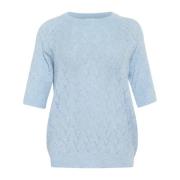 Blauwe Melange Gebreide Trui met Boothals Kaffe Curve , Blue , Dames