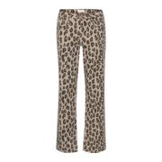 Leopard Print Straight Leg Jeans Cream , Brown , Dames