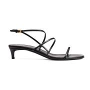 Zwarte leren kittenhak sandalen Khaite , Black , Dames