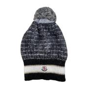 Zwarte Wollen Blend Beanie Hoed Moncler , Blue , Heren