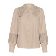 Kanten shirt met pofmouwen Cream , Beige , Dames