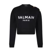 Zwart Logo Print Sweatshirt Balmain , Black , Dames