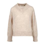 Witte Mohair Blend V-Hals Trui Roy Roger's , White , Dames