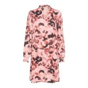 Roze Smock Jurk met V-Hals Cream , Pink , Dames