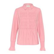 Gerimpelde Overhemdblouse met Smock-detail Cream , Pink , Dames