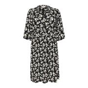 Bloemenprint jurk met V-hals Kaffe Curve , Black , Dames