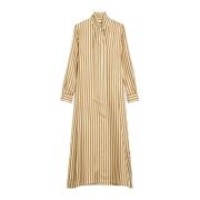 Gestreepte Zijden Kaftan Jurk Max Mara , Beige , Dames