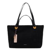 Leren handtas met Shearling-inzetstukken Coccinelle , Black , Dames