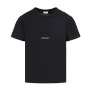 Zwart Katoenen T-shirt met Wit Logo Saint Laurent , Black , Heren