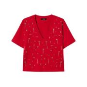 Cropped T-shirt met borduurwerk Twinset , Red , Dames