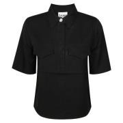 Stijlvolle Twill Blouse voor Vrouwen Ganni , Black , Dames