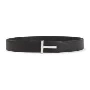 Bruin Leren Riem Tom Ford , Black , Heren