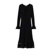 Zwarte V-hals Jurk met Wijduitlopende Mouwen Twinset , Black , Dames