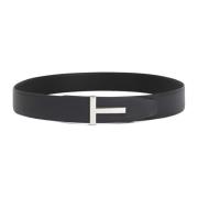 Zwarte leren riem met zilveren gesp Tom Ford , Black , Heren