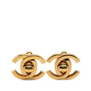 Pre-owned Metal earrings Chanel Vintage , Yellow , Dames