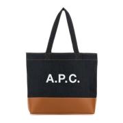 Axel Twee-Tone Denim en Leren Winkel Tas A.p.c. , Blue , Heren