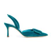 Blauwe Fluwelen Slingback Stilettohakken Manolo Blahnik , Blue , Dames