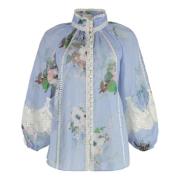 Bloemen Linnen Blouse met Kantinzetten Zimmermann , Blue , Dames