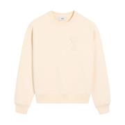 Beige Logo Geborduurde Sweater Ami Paris , Beige , Heren